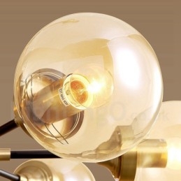 Luxe rustieke retro vintage kroonluchter van puur messing met glazen kappen