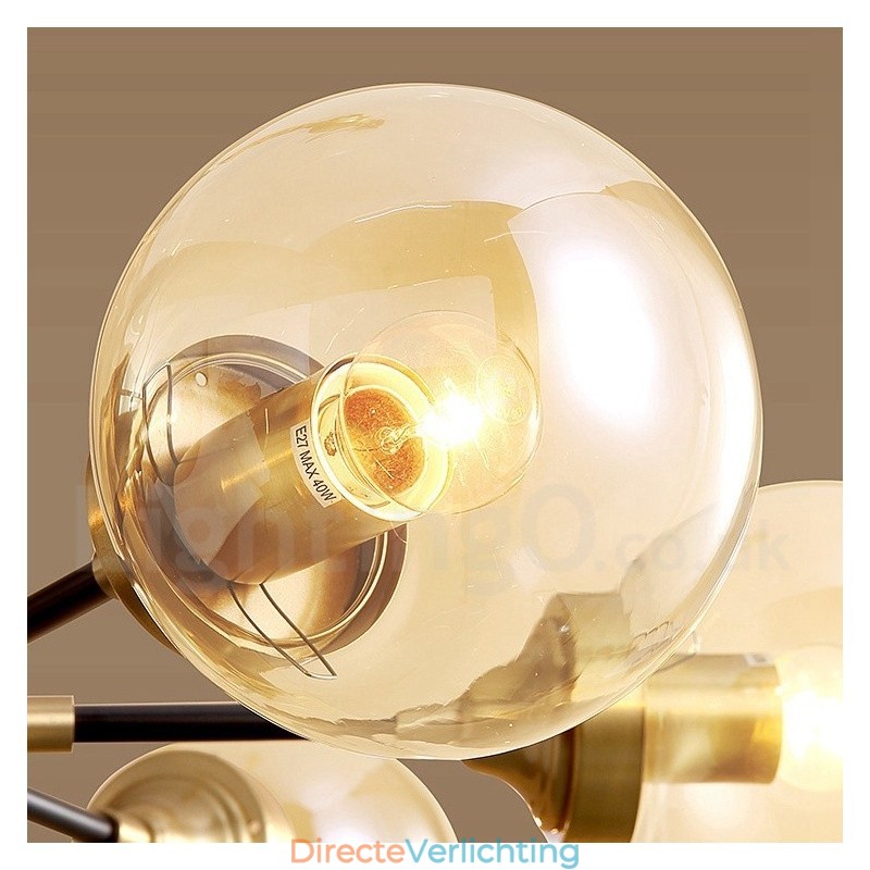 Luxe rustieke retro vintage kroonluchter van puur messing met glazen kappen