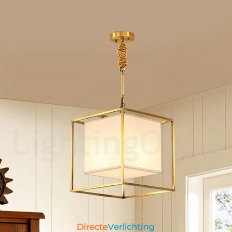 Eenvoudige, rustieke, retro vintage hanglamp van puur messing met stoffen kap Eenvoudige, rustieke, retro vintage hanglamp van puur messing met stoffen kap