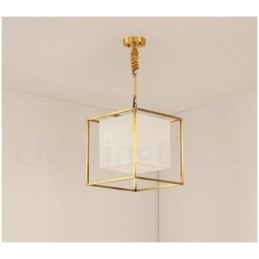 Eenvoudige, rustieke, retro vintage hanglamp van puur messing met stoffen kap