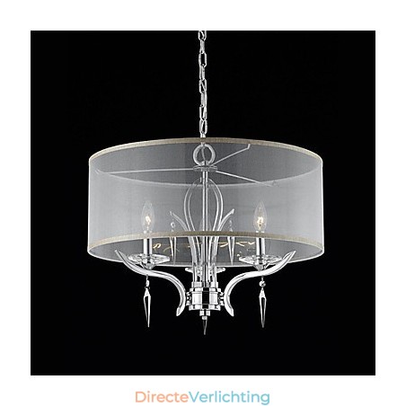 Kristallen moderne hanglamp met 3 lampen en semi-transparante kap Kristallen moderne hanglamp met 3 lampen en semi-transparante kap