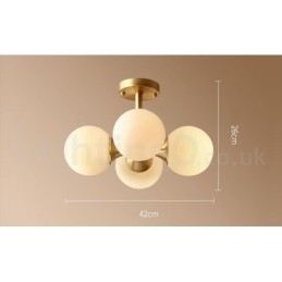 4-lichts plafondlamp van puur messing, modern en eigentijds, eenvoudig, rustiek, retro en vintage, met glazen kappen
