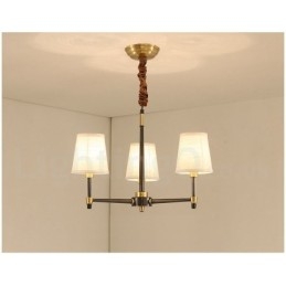 Grote luxe rustieke retro vintage kroonluchter van puur messing met stoffen kappen