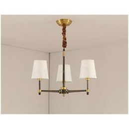 Grote luxe rustieke retro vintage kroonluchter van puur messing met stoffen kappen