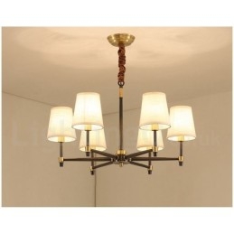 Grote luxe rustieke retro vintage kroonluchter van puur messing met stoffen kappen