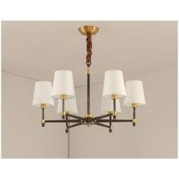 Grote luxe rustieke retro vintage kroonluchter van puur messing met stoffen kappen
