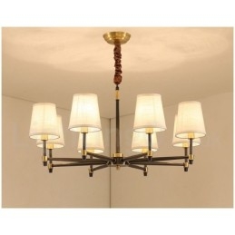Grote luxe rustieke retro vintage kroonluchter van puur messing met stoffen kappen