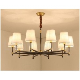Grote luxe rustieke retro vintage kroonluchter van puur messing met stoffen kappen