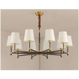Grote luxe rustieke retro vintage kroonluchter van puur messing met stoffen kappen