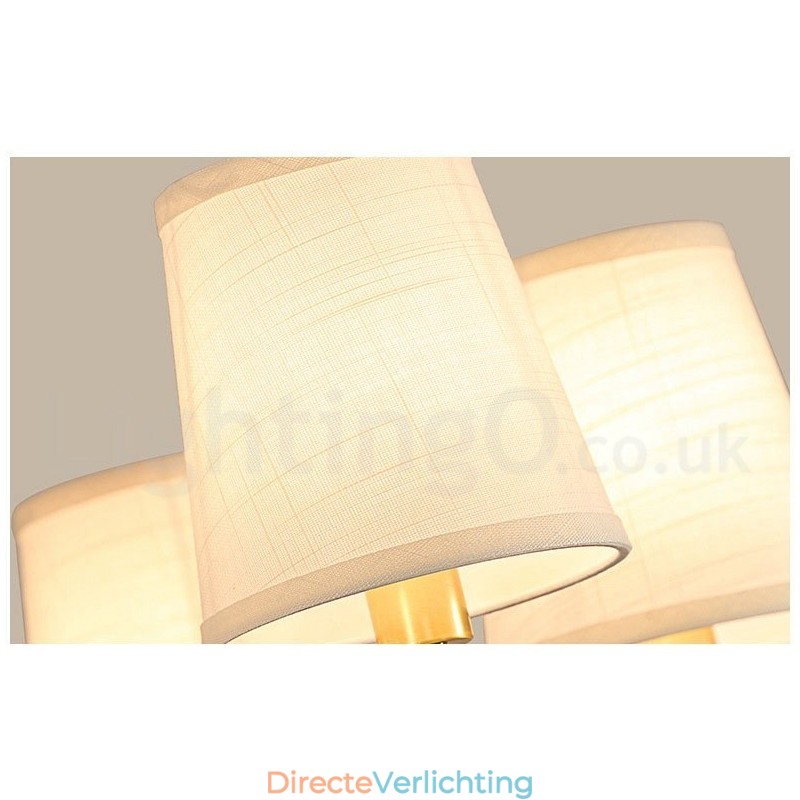 Grote luxe rustieke retro vintage kroonluchter van puur messing met stoffen kappen