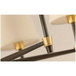 Grote luxe rustieke retro vintage kroonluchter van puur messing met stoffen kappen