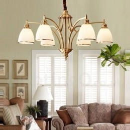 Grote luxe rustieke retro vintage kroonluchter van puur messing met glazen kappen