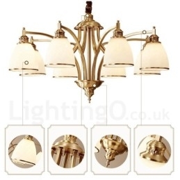 Grote luxe rustieke retro vintage kroonluchter van puur messing met glazen kappen