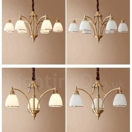 Grote luxe rustieke retro vintage kroonluchter van puur messing met glazen kappen