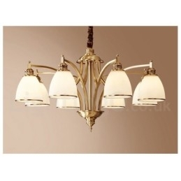 Grote luxe rustieke retro vintage kroonluchter van puur messing met glazen kappen