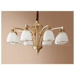 Grote luxe rustieke retro vintage kroonluchter van puur messing met glazen kappen