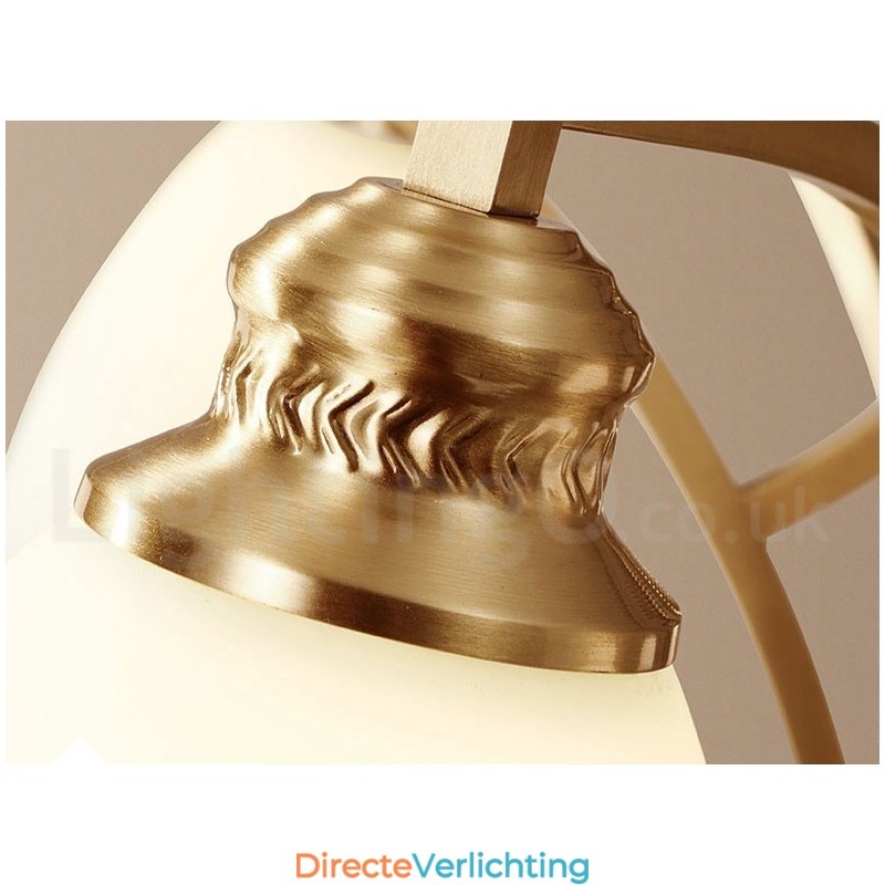 Grote luxe rustieke retro vintage kroonluchter van puur messing met glazen kappen