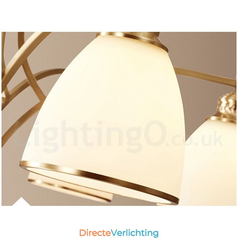 Grote luxe rustieke retro vintage kroonluchter van puur messing met glazen kappen