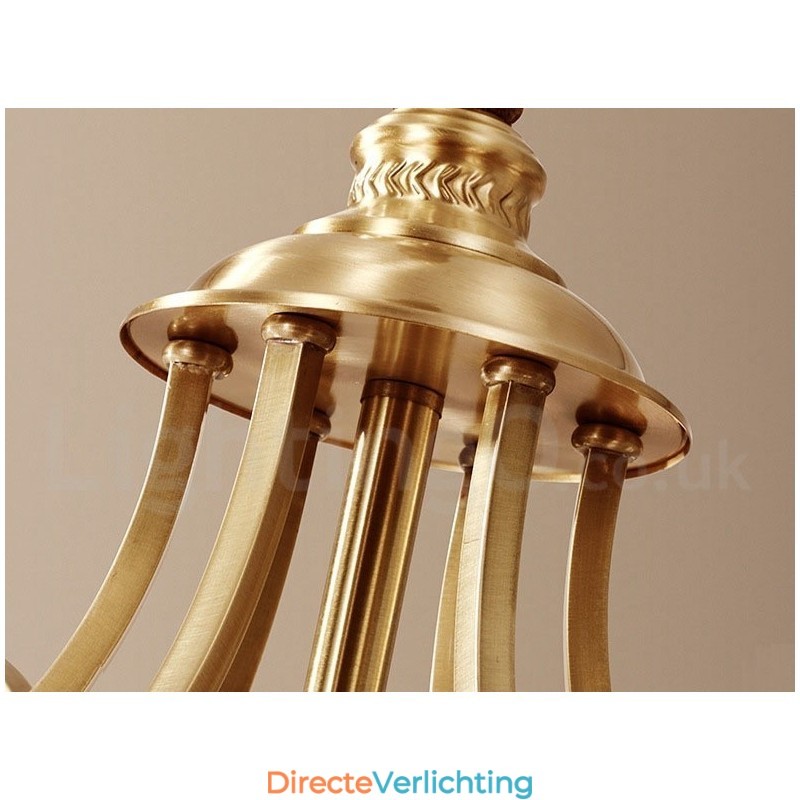 Grote luxe rustieke retro vintage kroonluchter van puur messing met glazen kappen