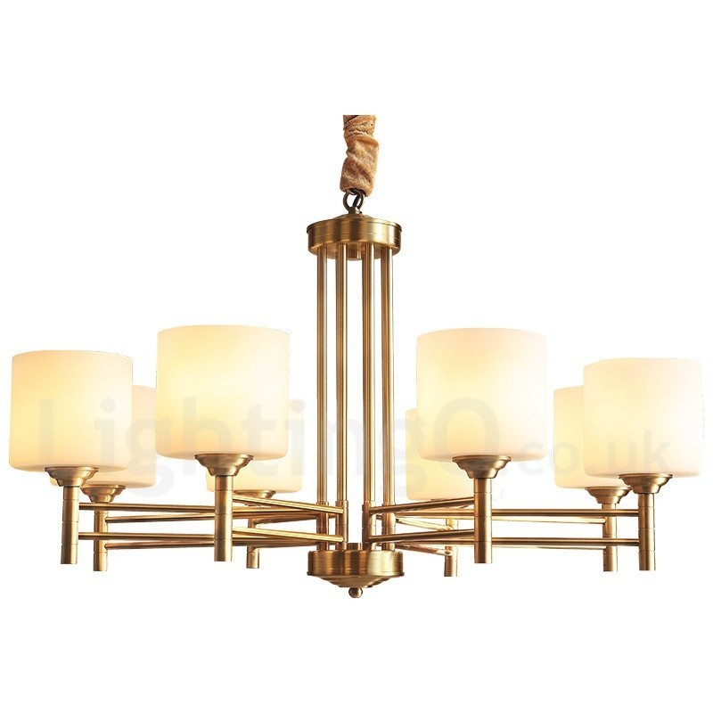 Grote luxe rustieke retro vintage kroonluchter van puur messing met glazen kappen