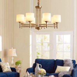 Grote luxe rustieke retro vintage kroonluchter van puur messing met glazen kappen