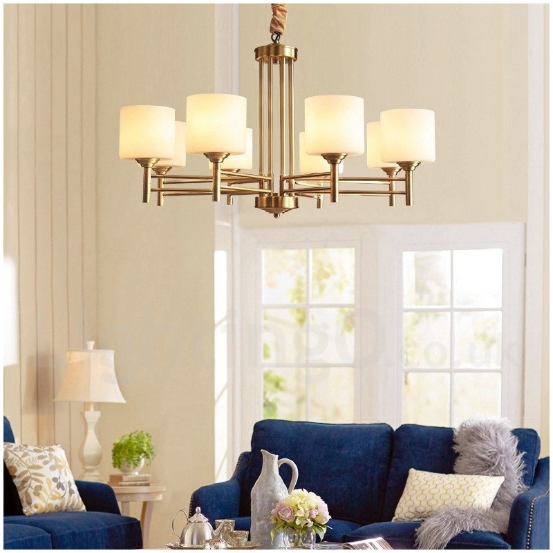 Grote luxe rustieke retro vintage kroonluchter van puur messing met glazen kappen