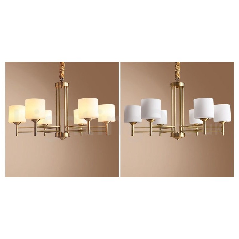 Grote luxe rustieke retro vintage kroonluchter van puur messing met glazen kappen