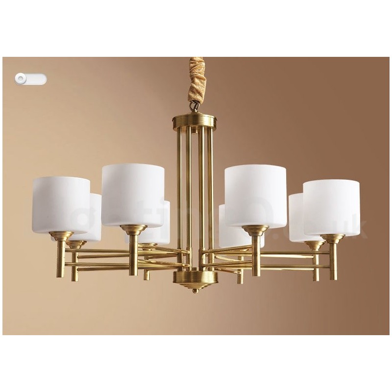 Grote luxe rustieke retro vintage kroonluchter van puur messing met glazen kappen