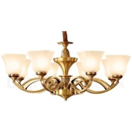 Grote luxe rustieke retro vintage kroonluchter van puur messing met glazen kappen