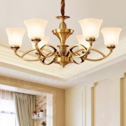 Grote luxe rustieke retro vintage kroonluchter van puur messing met glazen kappen
