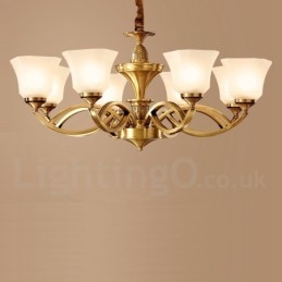Grote luxe rustieke retro vintage kroonluchter van puur messing met glazen kappen