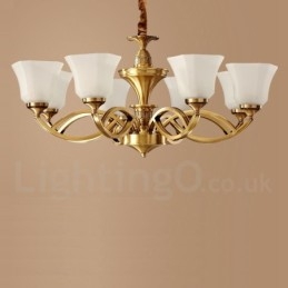 Grote luxe rustieke retro vintage kroonluchter van puur messing met glazen kappen