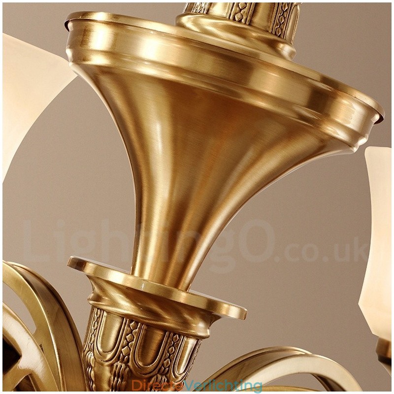 Grote luxe rustieke retro vintage kroonluchter van puur messing met glazen kappen