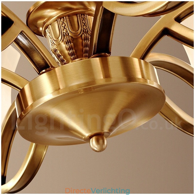 Grote luxe rustieke retro vintage kroonluchter van puur messing met glazen kappen