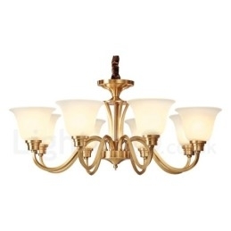 Grote luxe rustieke retro vintage kroonluchter van massief messing met glazen kappen van puur messing