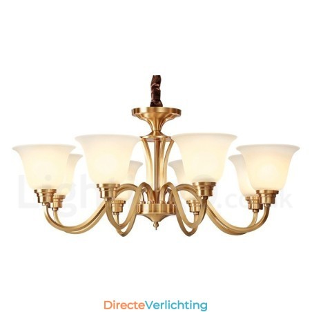 Grote luxe rustieke retro vintage kroonluchter van massief messing met glazen kappen van puur messing Grote luxe rustieke retro vintage kroonluchter van massief messing met glazen kappen van puur messing