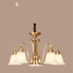 Grote luxe rustieke retro vintage kroonluchter van massief messing met glazen kappen van puur messing