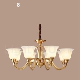 Grote luxe rustieke retro vintage kroonluchter van massief messing met glazen kappen van puur messing