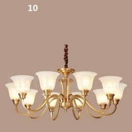 Grote luxe rustieke retro vintage kroonluchter van massief messing met glazen kappen van puur messing