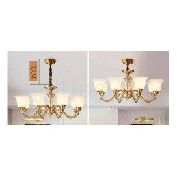 Grote luxe rustieke retro vintage kroonluchter van massief messing met glazen kappen van puur messing