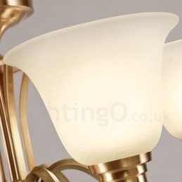 Grote luxe rustieke retro vintage kroonluchter van massief messing met glazen kappen van puur messing