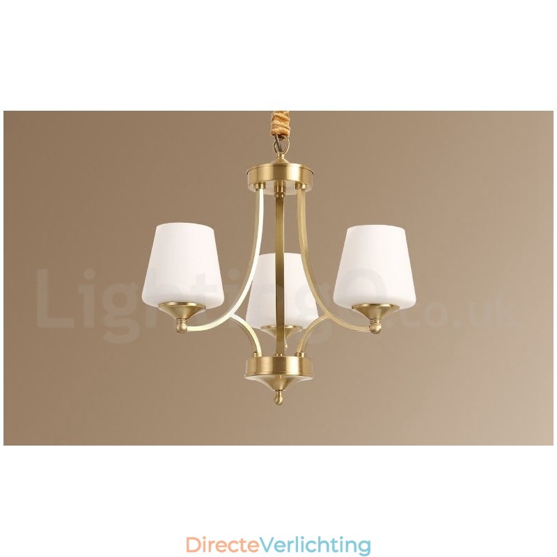 Grote luxe rustieke retro vintage kroonluchter van puur messing met glazen kappen