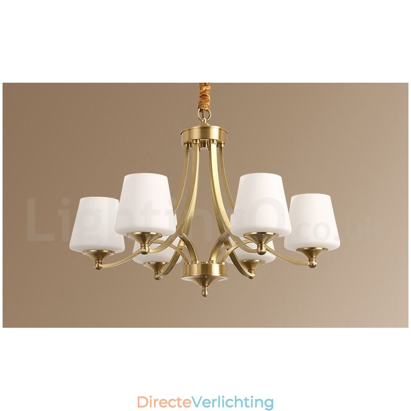 Grote luxe rustieke retro vintage kroonluchter van puur messing met glazen kappen