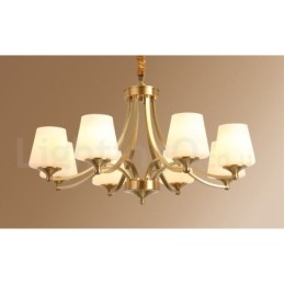 Grote luxe rustieke retro vintage kroonluchter van puur messing met glazen kappen
