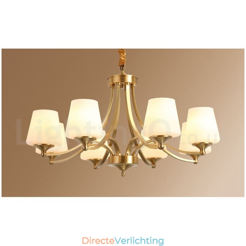 Grote luxe rustieke retro vintage kroonluchter van puur messing met glazen kappen