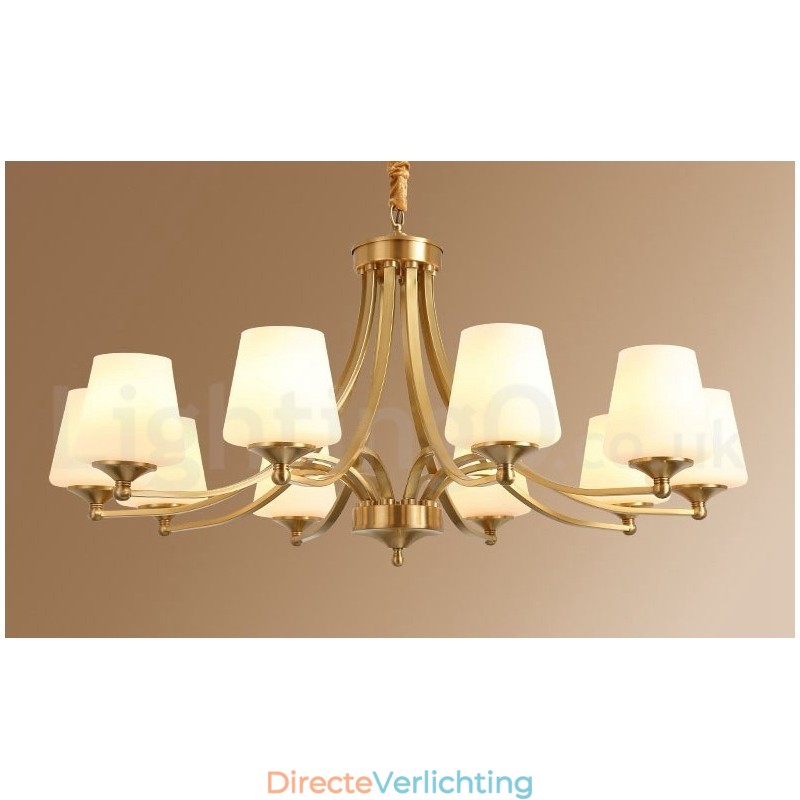 Grote luxe rustieke retro vintage kroonluchter van puur messing met glazen kappen