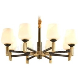 Grote luxe rustieke retro vintage kroonluchter van puur messing met glazen kappen