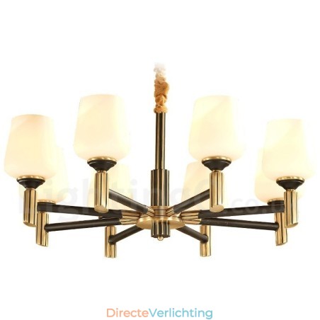 Grote luxe rustieke retro vintage kroonluchter van puur messing met glazen kappen Grote luxe rustieke retro vintage kroonluchter van puur messing met glazen kappen