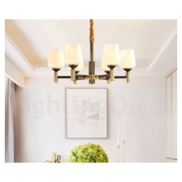 Grote luxe rustieke retro vintage kroonluchter van puur messing met glazen kappen