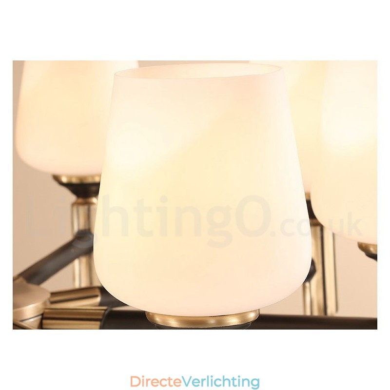 Grote luxe rustieke retro vintage kroonluchter van puur messing met glazen kappen